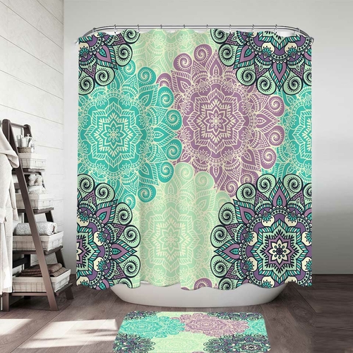 Turquoise and Lilac Mandala Shower Curtain