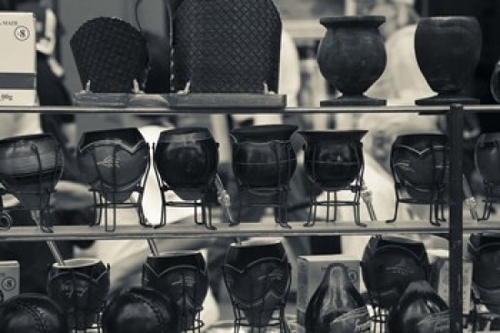 Mate cups at a market stall  Plaza Constitucion  Montevideo  Uruguay P