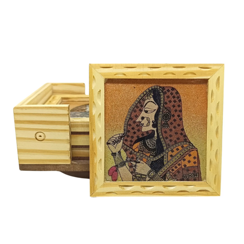 Premium Handcrafted Wooden Gemstone Rajashthani Painting Revolving Tea