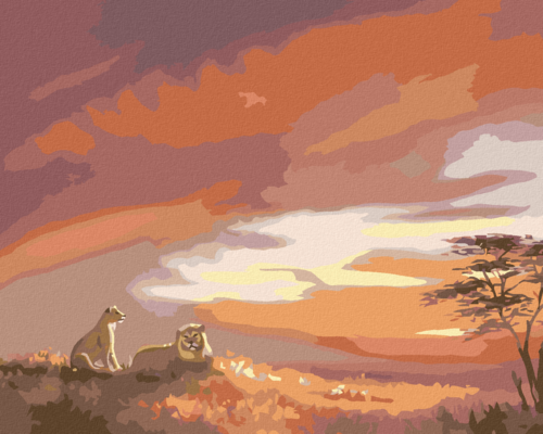 Zuty - Paint by Numbers - LION AND LIONESS AT SUNSET (D. RUSTY RUST),