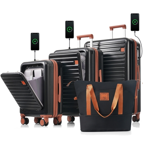 Luggage Set of 4, 20, 24, 28inch with USB Port, 20, 24inch with front