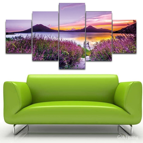 5 Piece Purple Flowers Prints Posters Natural