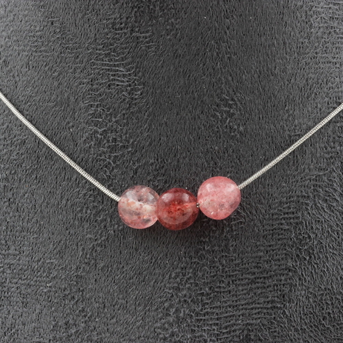 Strawberry Quartz from Madagascar 3 beads necklace