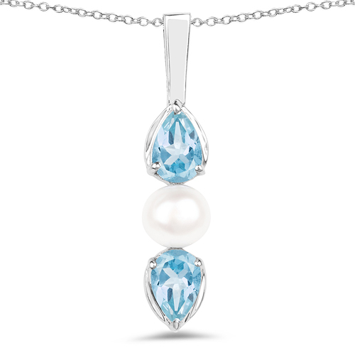 1.56 Carat Genuine Blue Topaz and Pearl .925 Sterling Silver Pendant