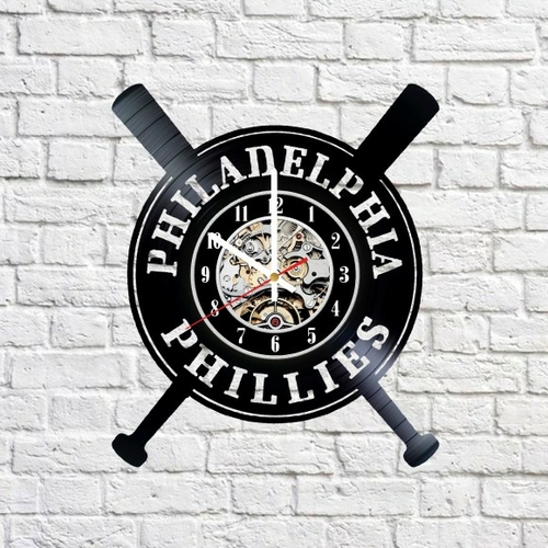 PHILADELPHIA PHILLIES HANDMADE VINYL RECORD WALL CLOCK FAN GIFT