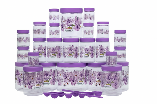 24-Piece Floral Printed Kitchen Storage Container Set – Purple Lid