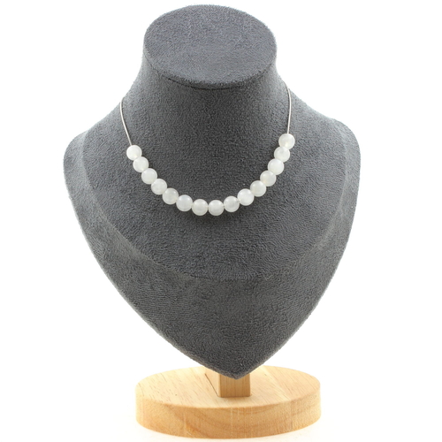 Moonstone from Sri Lanka 8 mm 15 beads necklace stainless steel chain