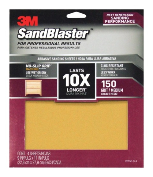 3M 20150-G-4 SandBlaster Sandpaper with No Slip Grip Backing  150 Grit