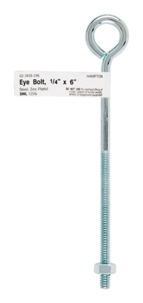 Hampton 02-3456-246 Bolt Eye Closed with Hex Nut  0.25 x 6 in. - pack 