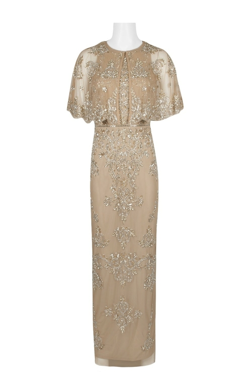 Adrianna Papell Sleeveless Crew Neck Embellished Zipper Back Mesh Dres