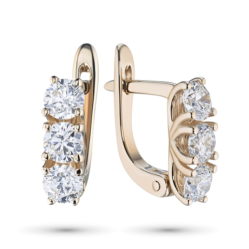 14K Yellow Gold Earrings with 6 Round-Cut Lab-Created Diamonds 1.345