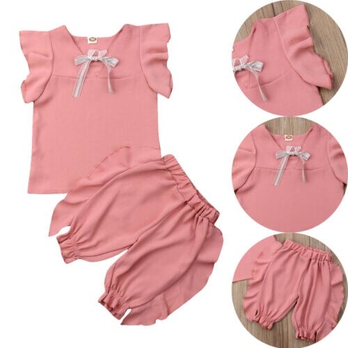 Kids Baby Girls Fly Sleeve Vest TopsT-Shirt Shorts