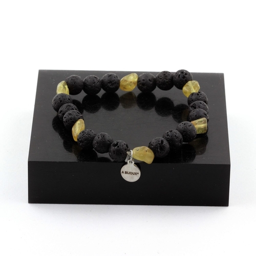 Yellow Apatite from Madagascar + Lava Bracelet 8 mm Beads.