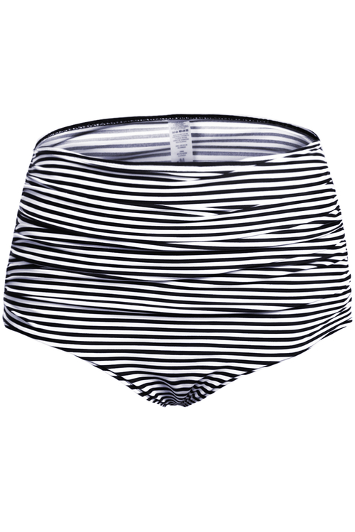 Black White Striped High Waisted Bikini Bottom