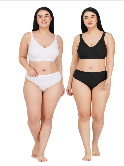 Women's Cotton Mix Full Coverage Non Padded Bra Panty Set for Heavy