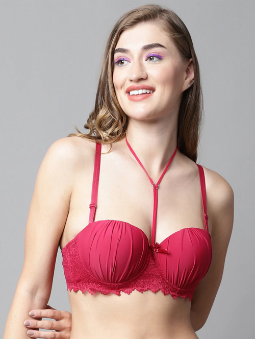 Red Polyester Push Up Bra(Size32)(Colorred)