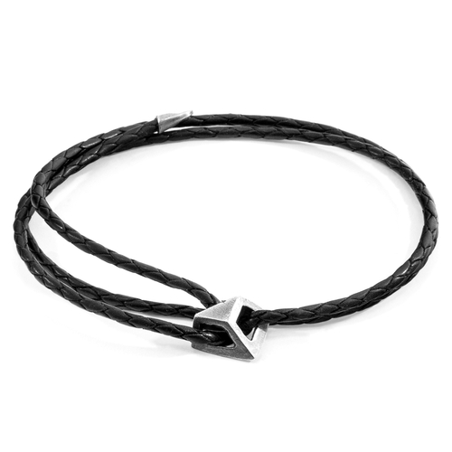 Midnight Black Arthur Silver and Braided Leather SKINNY Bracelet