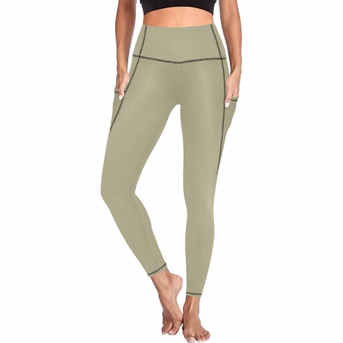 Womens Leggings with Pockets - Fitness Pants / Dark Sage Green