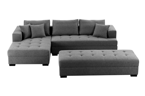 111'' Tufted Fabric 3-Seat L-Shape Sectional Sofa Couch Set w/Chaise