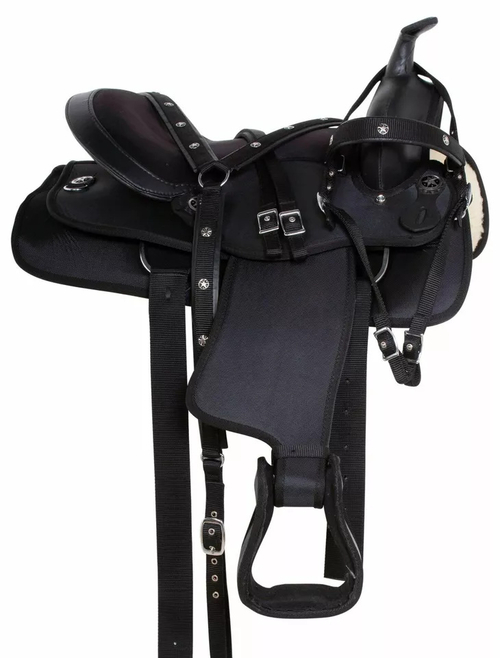 Synthetic Western Pleasure Trail Black Horse Riding Saddle Tack 13" 