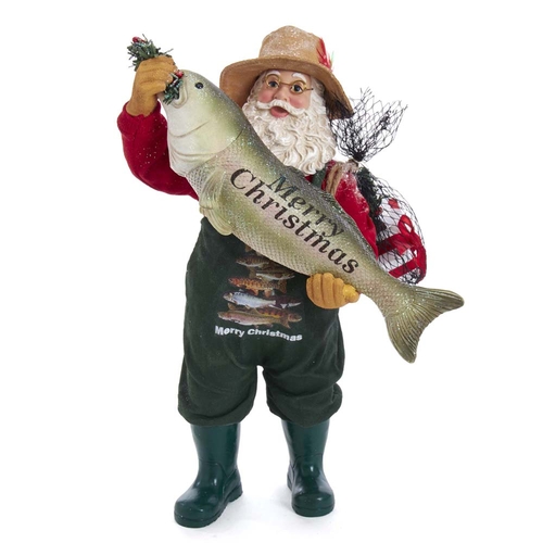 Kurt S. Adler FA0135 10.5 in. Fabrich Fishing Santa Holding Fish