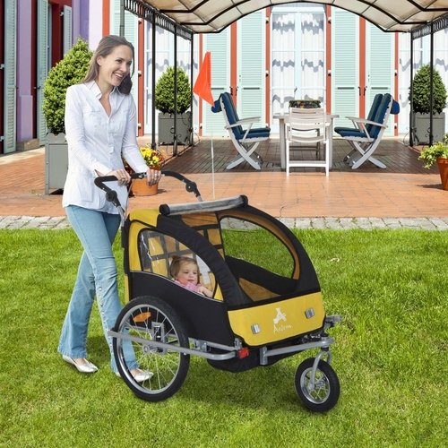 2-in-1 Two-Seat Baby Bike Trailer Stroller & Jogger Black/Yellow