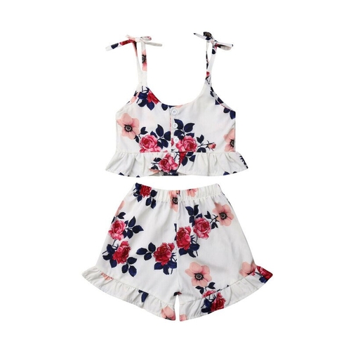 2pcs Toddler Kid Baby Girl Clothes Floral Ruffle