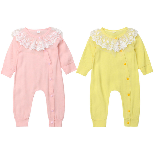 Baby Pink Yellow Cotton Long Romper Newborn Baby