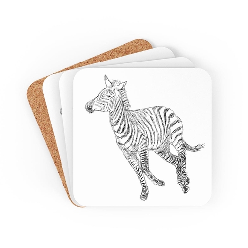 Home Decor - Coaster Set - 4 Piece Home/office - Galloping Zebra Line