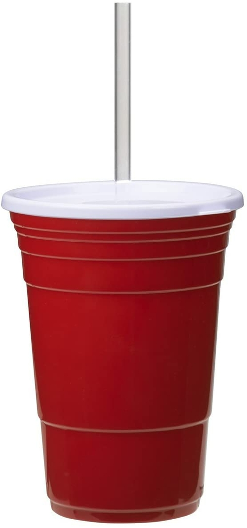 Red Cup Living Cup with Lid and Straw, 24 oz., Red