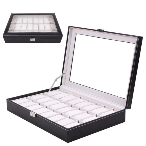 Black PU Leather 24 Grid Wristwatch Watch Box
