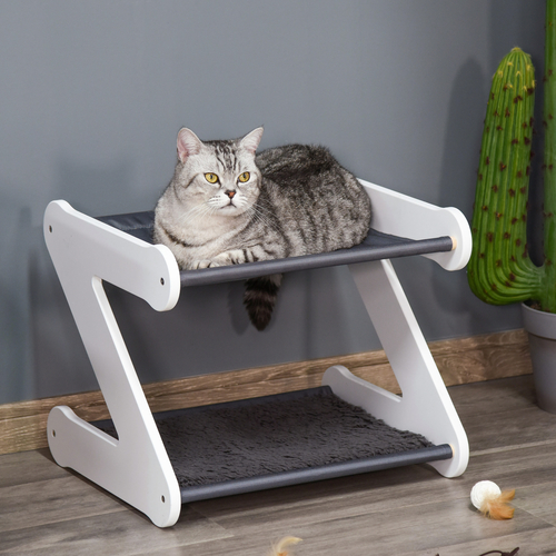 PawHut Two Tier Cat Bed for Indoor Pet Furniture with Padded and Plush