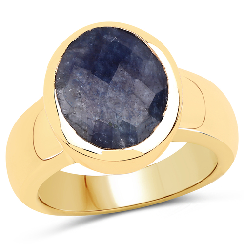 14K Yellow Gold Plated 5.25 Carat Dyed Sapphire .925 Sterling Silver