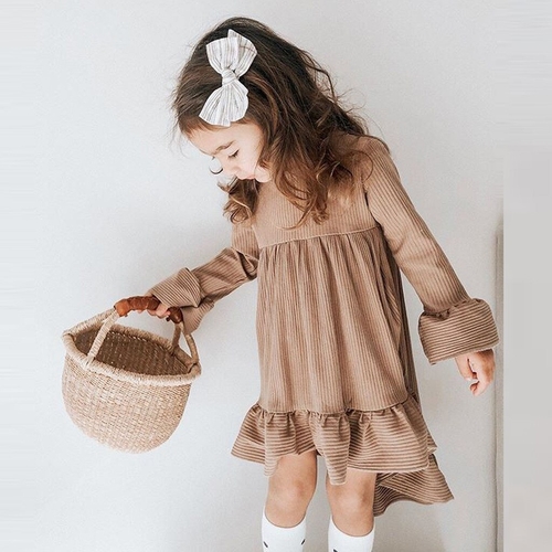 Toddler Kids Baby Girls Dress Long Sleeve Solid