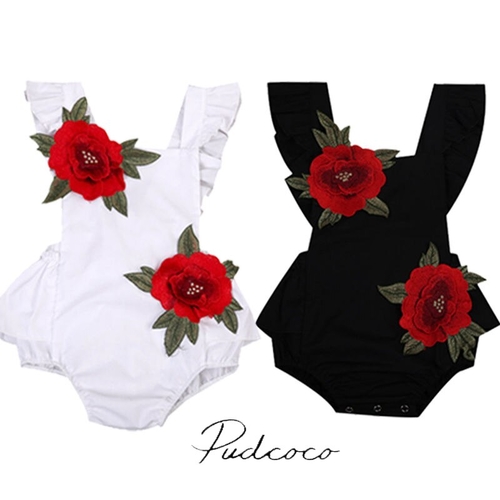 Stylish Red Flower Backless Newborn Baby Girl