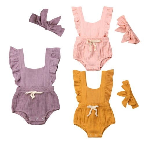0 24M Newborn Baby Girls Solid Bodysuit Clothes