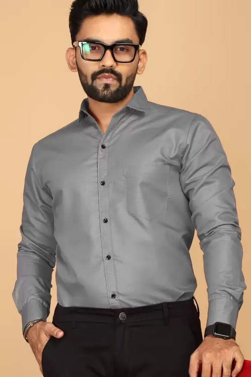 Men Regular Fit Solid Casual Shirt Grey (Size M)