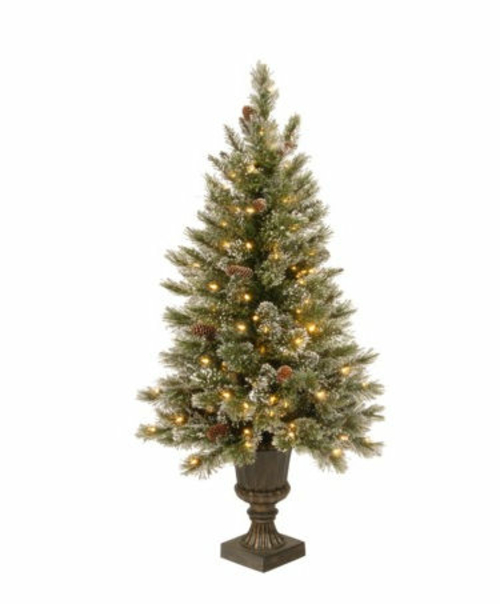 4 ft. Glittery Bristle Pine Entrance Tree with White Tipped Cones in a