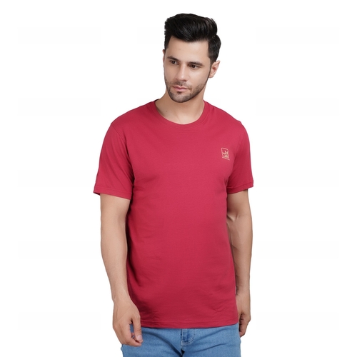 Men Printed Round Neck Cotton Rani T-Shirt (Size M)