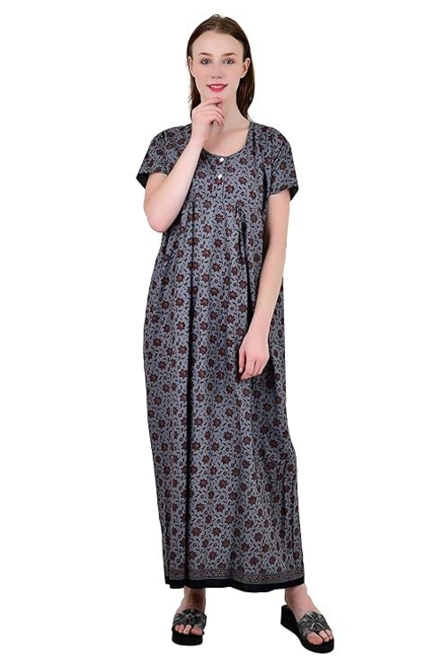 Women's Cotton Nighty Night Gown, Multicolor