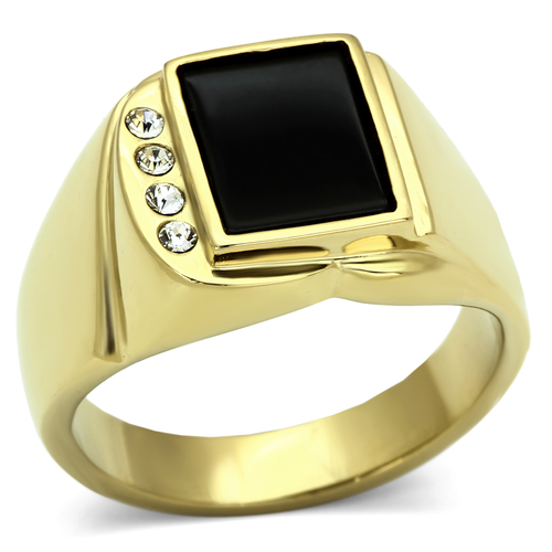 Men IP Gold Stainless Steel Ring with Semi-Precious in Jet - Size 12