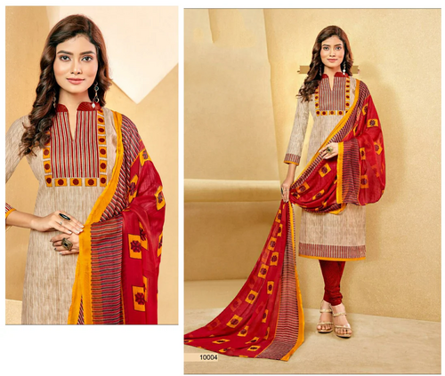 Women Cotton Suit Salwar & Dupatta Set (Size-L) (Color-RED)