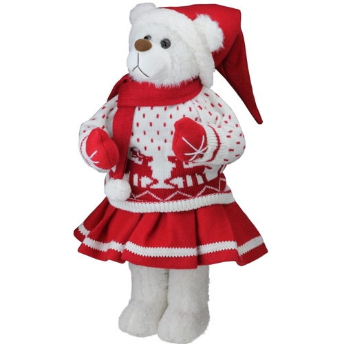 Northlight 32586032 20 in. Retro Christmas Girl Santa Bear in Deer Swe