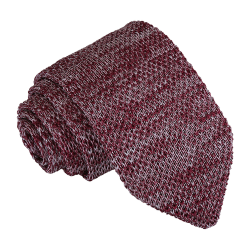 Melange Plain Speckled Knitted Slim Tie - Burgundy
