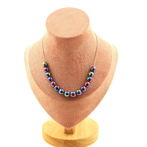 Multicolored hematite 8 mm 15 beads necklace