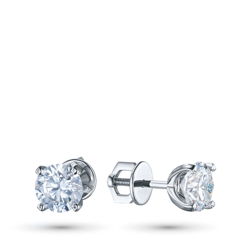 White Gold Earring Studs with 2 Round-Cut Lab-Created Diamonds 2.002