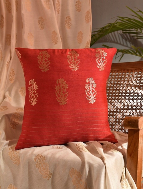 Red Chanderi Banarasi Cushion Cover (Size 16 x 16 Inch)