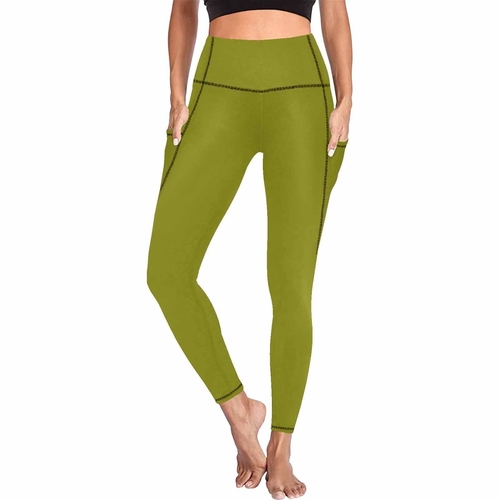 Womens Leggings with Pockets - Fitness Pants / Dark Olive Green