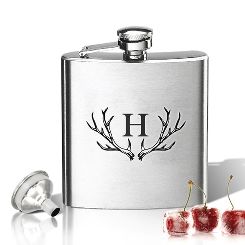 Hip Flask (8 oz) Personalized to your desire. Antler Initial.