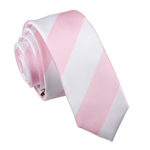 Striped Skinny Tie - Baby Pink & White